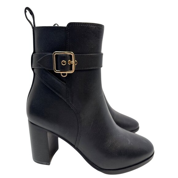 COACH Olivia Black Leather Bootie Block Heel Women's Size 5B - Picture 1 of 11